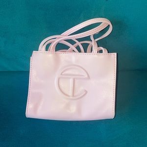 Telfar baby pink mini shopping bag